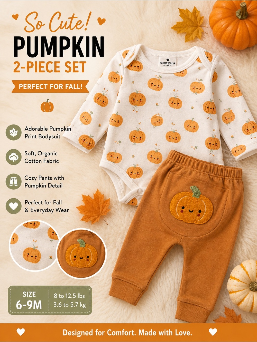 Kissy Kissy White Baby Bodysuit with Orange Pumpkin Print